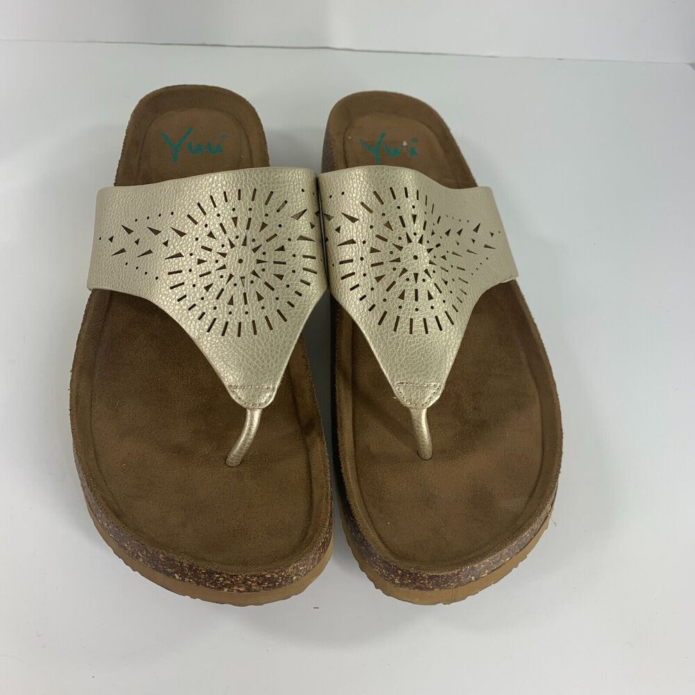 Yuu Womens Sandals Shoes Cork Size 11 Gold Thong Slides
